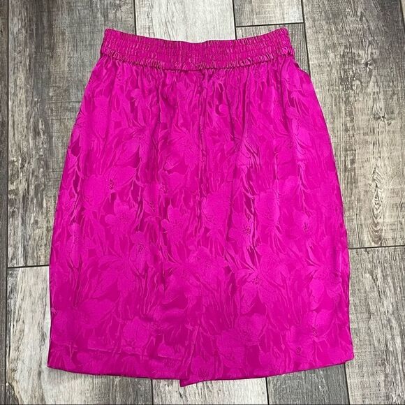 Adrianna Papell Fuchsia Pink Silk Skirt With Floral Design Size 8 - Picture 5 of 10